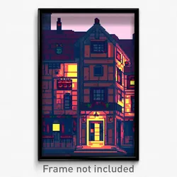 Pixel Art Poster - Dreary Tavern (8 Bit Psychedelic Trippy Video Game Print)