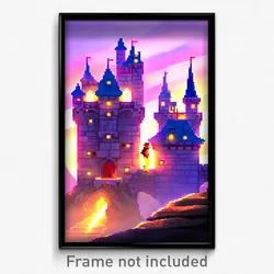Pixel Art Poster - Adventurous Castle (8 Bit Psychedelic Video Game Print)