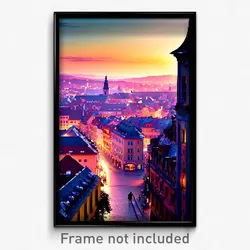 Pixel Art Poster - Far European City (8 Bit Psychedelic Trippy Video Game Print)