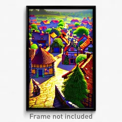 Pixel Art Poster - Familiar Village (8 Bit Psychedelic Trippy Video Game Print)