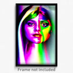 Pixel Art Poster - Multicolored Face (8 Bit Psychedelic Trippy Video Game Print)