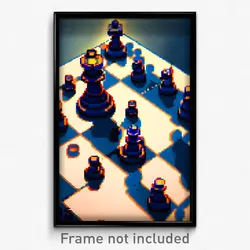 Pixel Art Poster - Creative Chess (8 Bit Psychedelic Trippy Video Game Print)