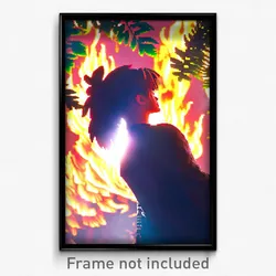 Pixel Art Poster - Leafy Flame (8 Bit Psychedelic Trippy Weird Video Game Print)