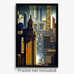Pixel Art Poster - Aged Metropolis (8 Bit Psychedelic Trippy Video Game Print)
