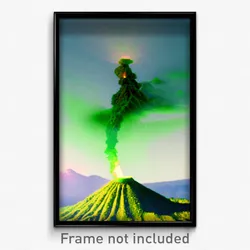 Pixel Art Poster - Green Volcano (8 Bit Psychedelic Trippy Video Game Print)