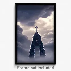 Pixel Art Poster - Cloudy Sepulchre (8 Bit Psychedelic Trippy Video Game Print)