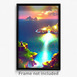 Pixel Art Poster - Sparkling Isle (8 Bit Psychedelic Trippy Video Game Print)