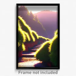 Pixel Art Poster - Curvy Country (8 Bit Psychedelic Trippy Video Game Print)