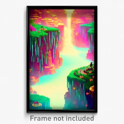 Pixel Art Poster - Fruity Gorge (8 Bit Psychedelic Trippy Video Game Print)