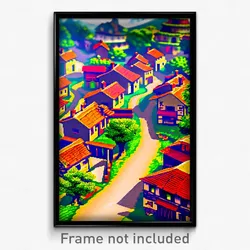Pixel Art Poster - Gracious Village (8 Bit Psychedelic Trippy Video Game Print)
