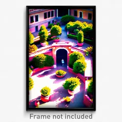 Pixel Art Poster - Brilliant Courtyard (8 Bit Psychedelic Video Game Print)