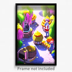 Pixel Art Poster - Anime Like Apiary (8 Bit Psychedelic Trippy Video Game Print)
