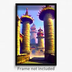 Pixel Art Poster - Exotic Fortifications (8 Bit Psychedelic Video Game Print)