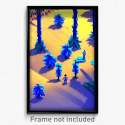 Pixel Art Poster - Blue Grove (8 Bit Psychedelic Trippy Weird Video Game Print)