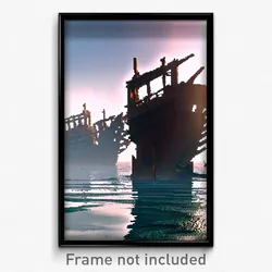 Pixel Art Poster - Distinct Sea Wreck (8 Bit Psychedelic Video Game Print)