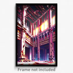Pixel Art Poster - Damaged Anime Architecture (8 Bit Video Game Print)