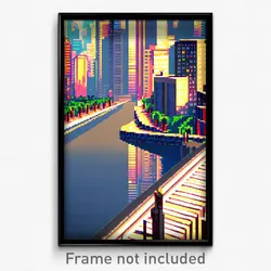 Pixel Art Poster - Flawless City (8 Bit Psychedelic Trippy Video Game Print)