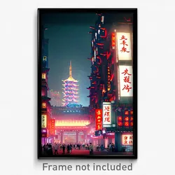 Pixel Art Poster - Pure Chinese City (8 Bit Psychedelic Trippy Video Game Print)