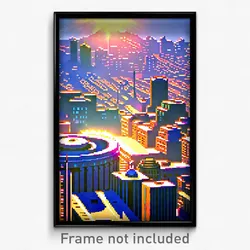 Pixel Art Poster - Sunny Metropolis (8 Bit Psychedelic Trippy Video Game Print)