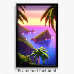 Pixel Art Poster - Exotic Coast (8 Bit Psychedelic Trippy Video Game Print)