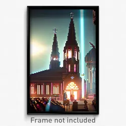 Pixel Art Poster - Complicated Church (8 Bit Psychedelic Video Game Print)