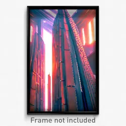Pixel Art Poster - Warm Futuristic Architecture (8 Bit Video Game Print)
