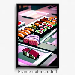 Pixel Art Poster - Drab Sushi (8 Bit Psychedelic Trippy Weird Video Game Print)