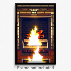 Pixel Art Poster - Animated Fireplace (8 Bit Psychedelic Video Game Print)