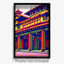 Pixel Art Poster - Exotic Palace (8 Bit Psychedelic Trippy Video Game Print)