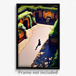 Pixel Art Poster - Hidden Courtyard (8 Bit Psychedelic Trippy Video Game Print)