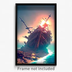 Pixel Art Poster - Warlike Sea Wreck (8 Bit Psychedelic Trippy Video Game Print)