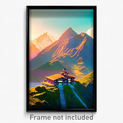 Pixel Art Poster - Mountainous Academy (8 Bit Psychedelic Video Game Print)