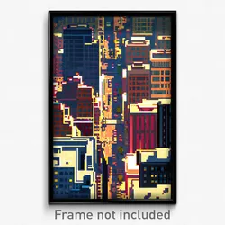 Pixel Art Poster - Measly American City (8 Bit Psychedelic Video Game Print)