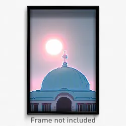 Pixel Art Poster - Light Blue Dome (8 Bit Psychedelic Trippy Video Game Print)