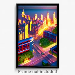 Pixel Art Poster - Imaginary Canadian City (8 Bit Psychedelic Video Game Print)
