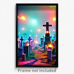 Pixel Art Poster - Dazzling Graveyard (8 Bit Psychedelic Video Game Print)