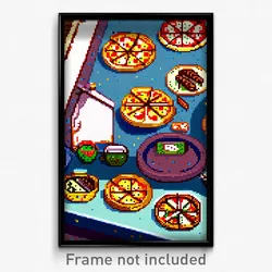 Pixel Art Poster - Bountiful Pizza (8 Bit Psychedelic Trippy Video Game Print)