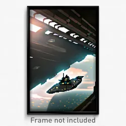 Pixel Art Poster - Calm Spaceship (8 Bit Psychedelic Trippy Video Game Print)