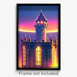 Pixel Art Poster - Esteemed Tower (8 Bit Psychedelic Trippy Video Game Print)