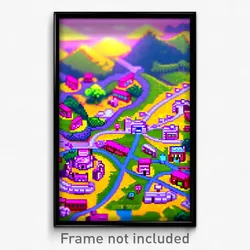 Pixel Art Poster - Ample Town (8 Bit Psychedelic Trippy Weird Video Game Print)