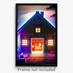Pixel Art Poster - Original Cottage (8 Bit Psychedelic Trippy Video Game Print)