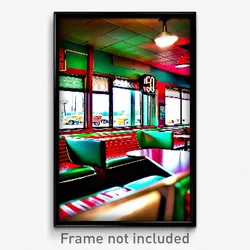 Pixel Art Poster - Old 50'S Diner (8 Bit Psychedelic Trippy Video Game Print)