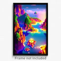 Pixel Art Poster - Liquid Archipelago (8 Bit Psychedelic Video Game Print)