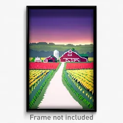 Pixel Art Poster - Wide Farm (8 Bit Psychedelic Trippy Weird Video Game Print)