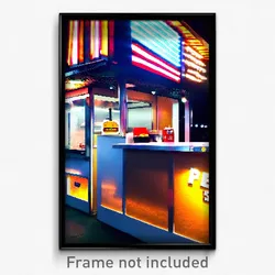 Pixel Art Poster - Flat Burger Stand (8 Bit Psychedelic Trippy Video Game Print)