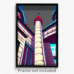 Pixel Art Poster - Silly Anime Architecture (8 Bit Psychedelic Video Game Print)
