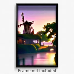 Pixel Art Poster - Homely Windmill (8 Bit Psychedelic Trippy Video Game Print)