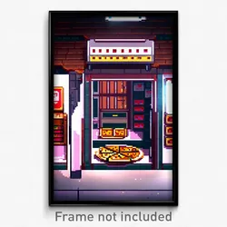 Pixel Art Poster - Rundown Pizza Shop (8 Bit Psychedelic Video Game Print)