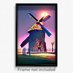 Pixel Art Poster - Menacing Windmill (8 Bit Psychedelic Trippy Video Game Print)