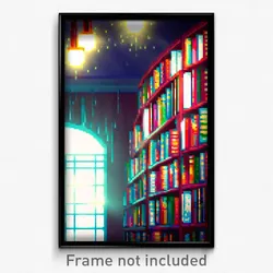 Pixel Art Poster - Watery Library (8 Bit Psychedelic Trippy Video Game Print)